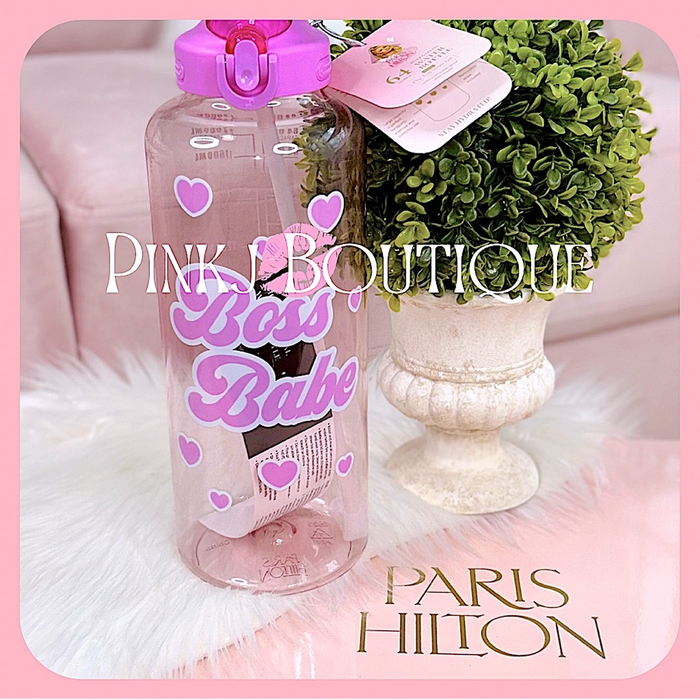 💗{Paris Hilton} Pink 64 Oz. {Boss Babe} Motivational Hydration Water Bottle!